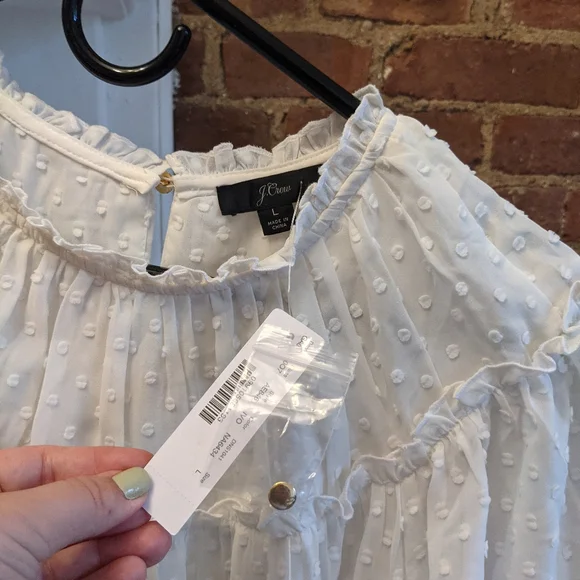 J. Crew Gathered Bib Draper Swiss Dot Blouse L - bought NWT, but worn gently - Picture 3 of 5